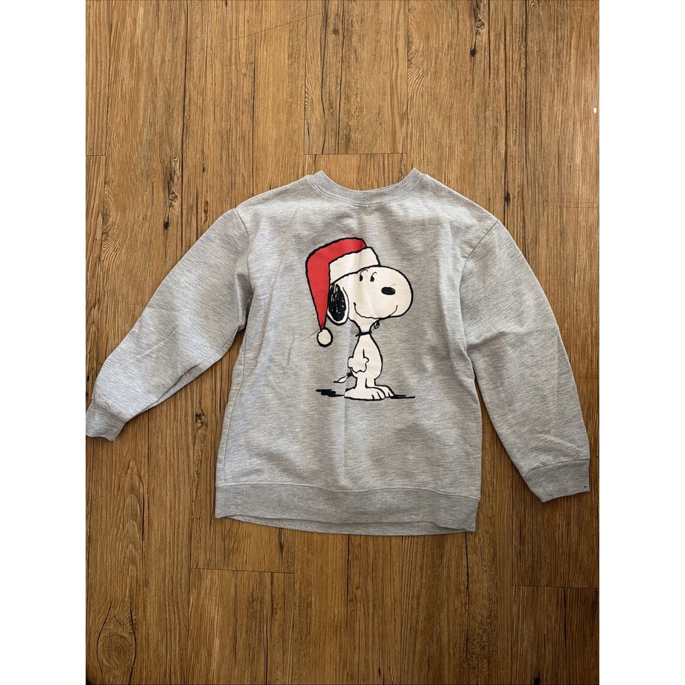 Snoopy Christmas Pullover Sweatshirt Crew Neck Gray Size Youth M Cotton